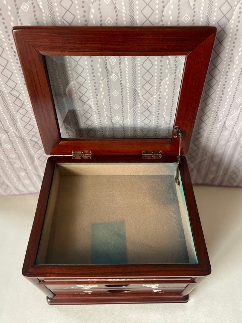 花梨 螺鈿細工 2段小引出し ショーケース ガラスケース 唐木 無垢 貴重品収納