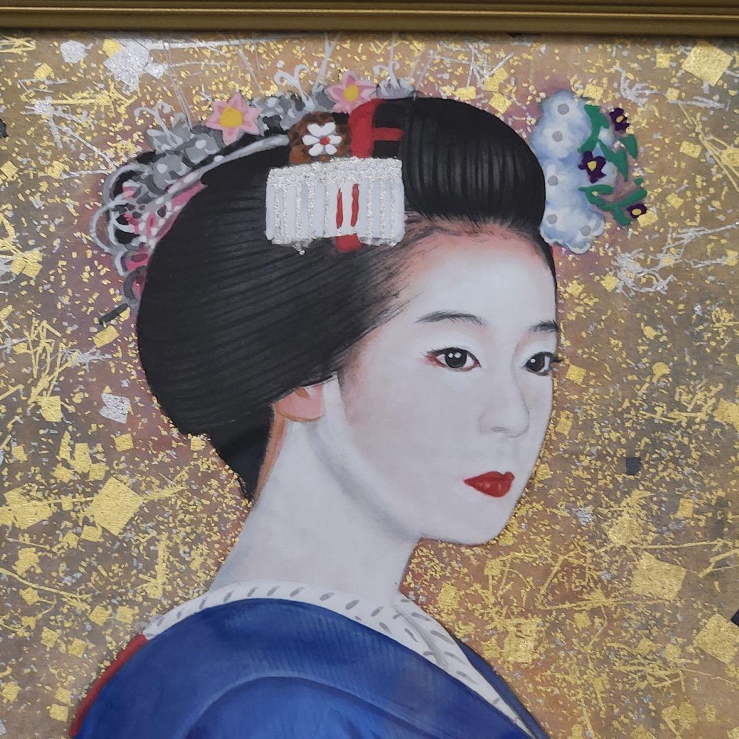青山亘幹　祗園会の頃　日本画　芸者　舞妓　金箔　銀箔