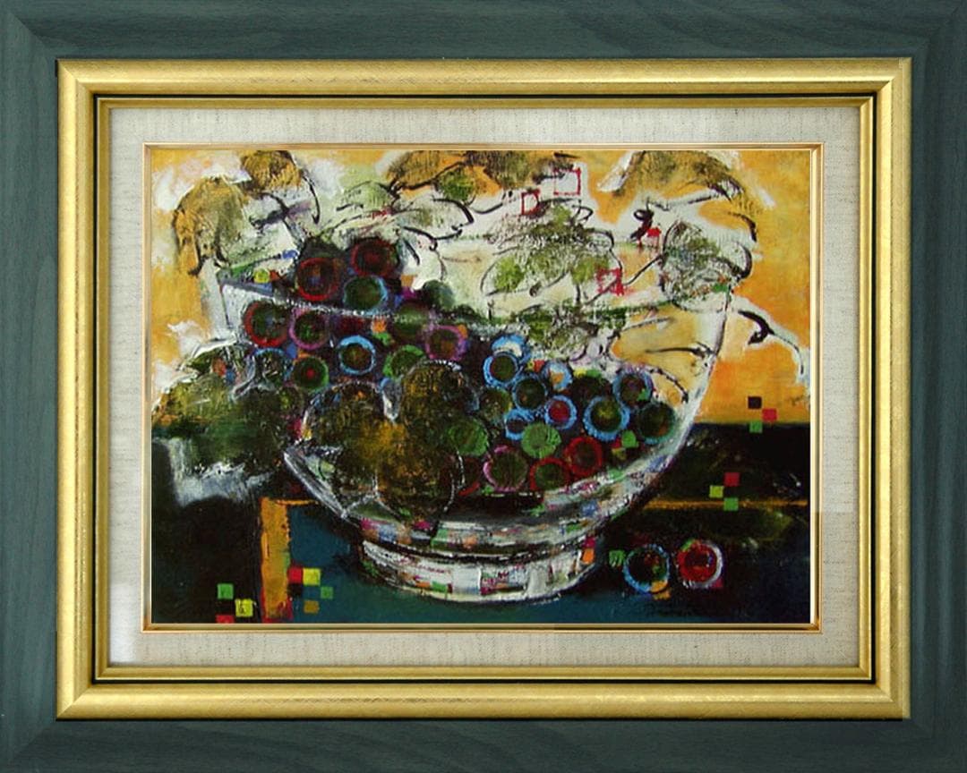 油絵 菅家令子 絵 絵画 インテリア uF6-061203 静物 果物 ぶどう