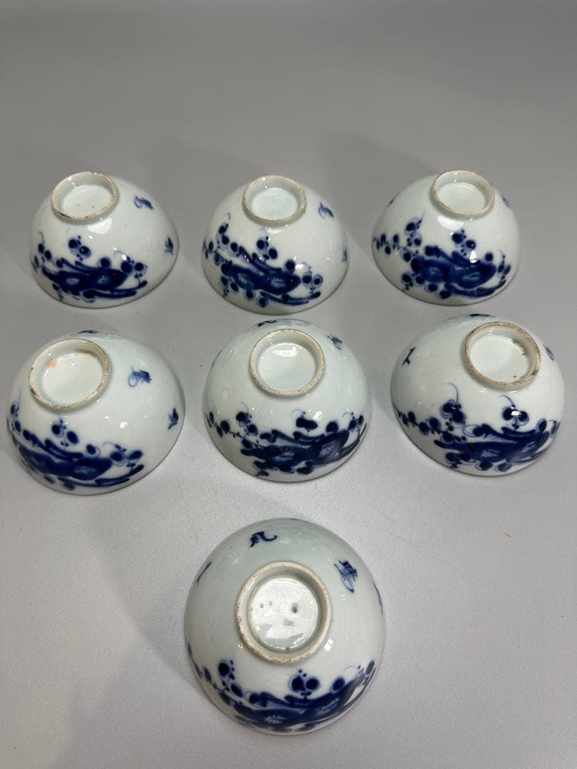 中国 古染付 梅絵 蓋碗 七件