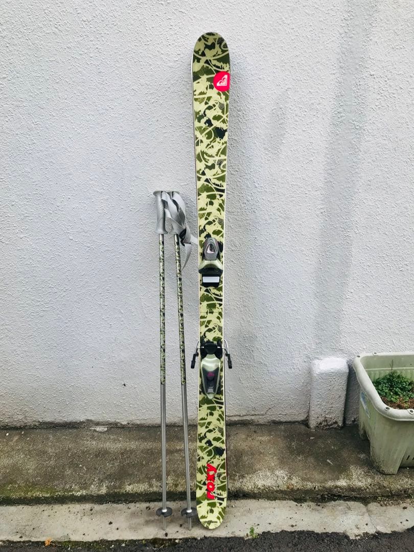 ☆レア☆roxy スキー板 150cm ＆ ビンディング ＆ ストック カモフラ
