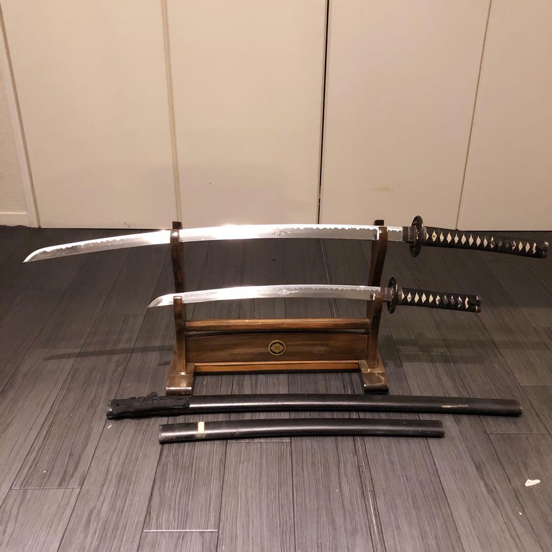 高級模造刀　龍梵字刻印　居合刀　 美術刀剣　太刀　脇差　大小セット　黒拵え