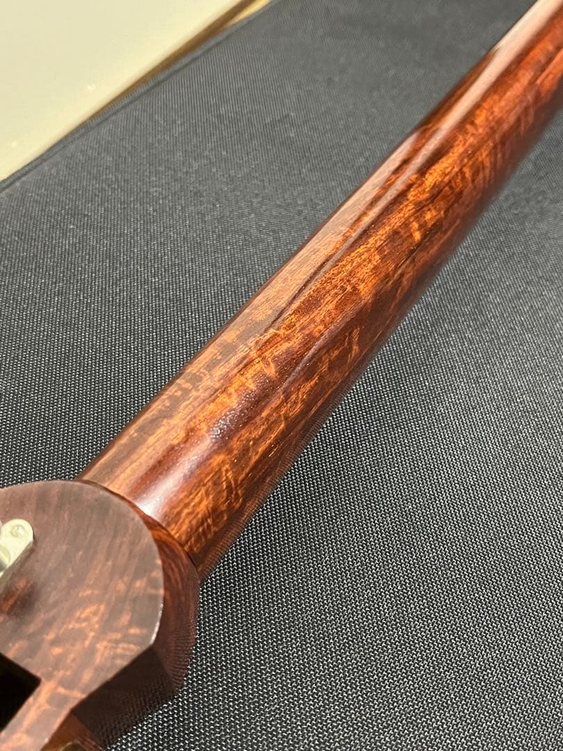 津軽三味線 段違い二本溝 トチ有 本鼈甲撥 軽量ハードケース付き 皮破れ無し