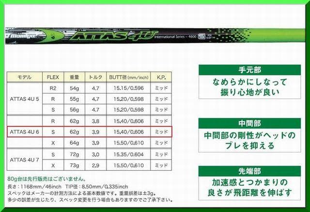 ■ アッタス / ATTAS 4U 6S 1W用 各スリーブ +グリップ付 JP