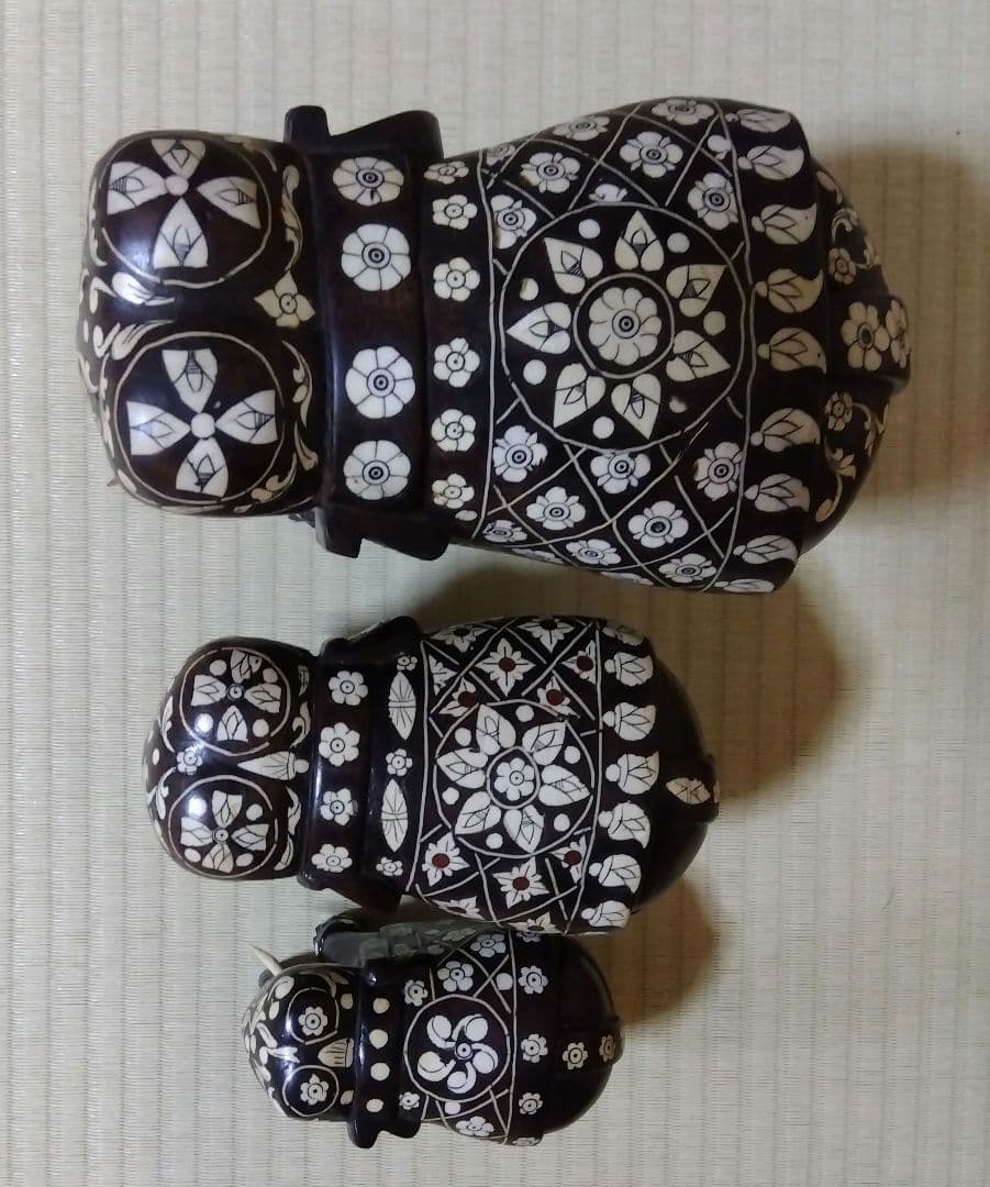 木彫のインド象家族3体セット 置物