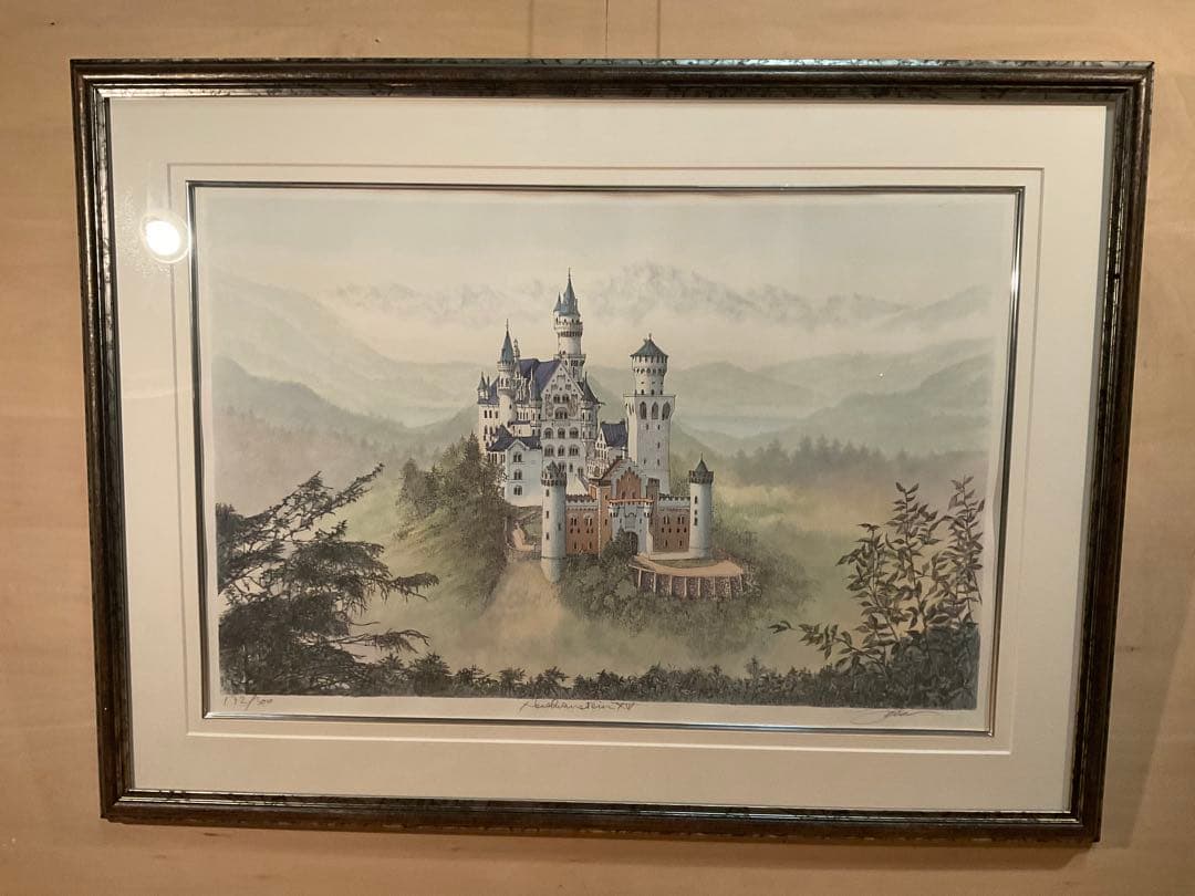 織田義郎　「ノイシュバンシュタイン城」　リトグラフ　直筆サイン・エディション有り