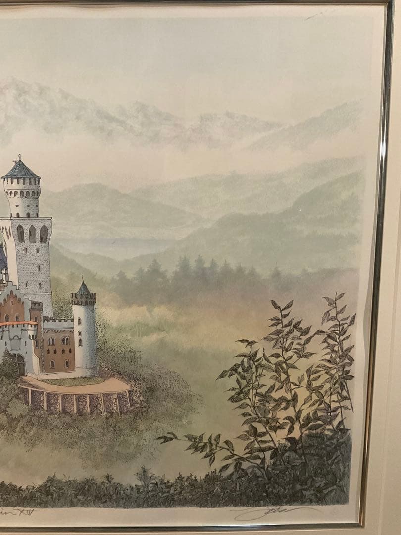 織田義郎　「ノイシュバンシュタイン城」　リトグラフ　直筆サイン・エディション有り