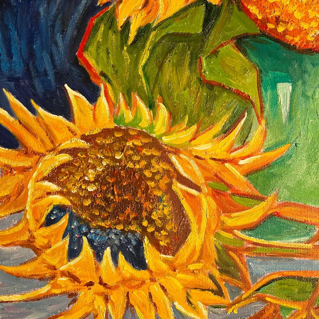 ★秀作★ 手描き油絵 ゴッホ 幻 芦屋のひまわり 額付き 肉筆絵画 油彩画