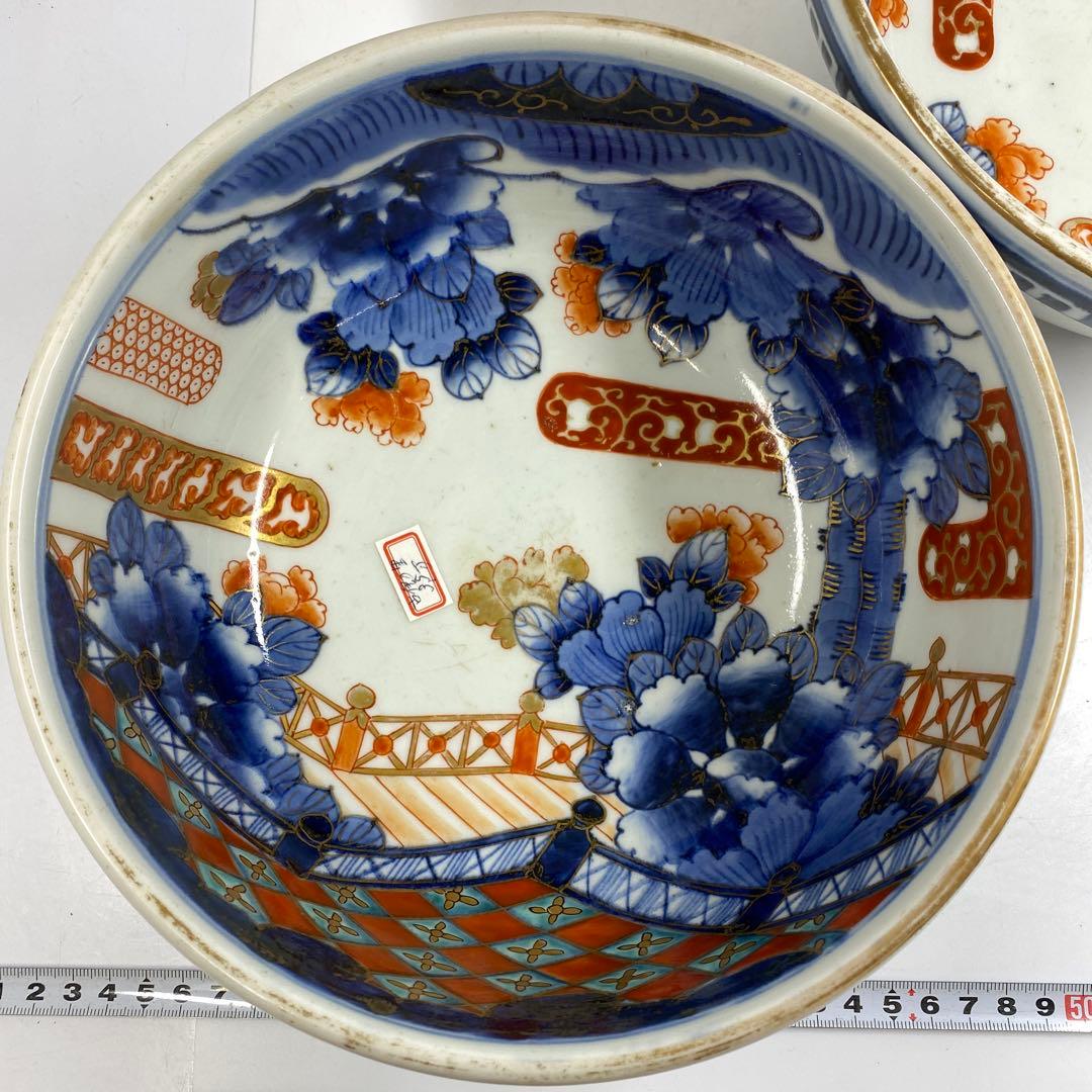 古伊万里　染錦大鉢2点　木箱付　直径約22㎝　東Y7-0404②タサチ