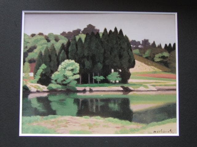 橋本博英、「新緑の池畔」、希少な額装用画集より、新品高級額装付