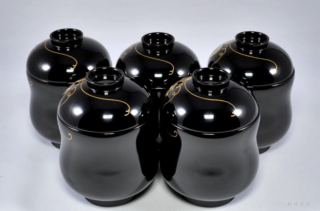 静峰 輪島塗 瓢箪形 瓢蒔絵 内銀溜 箸洗 五 共箱 懐石道具