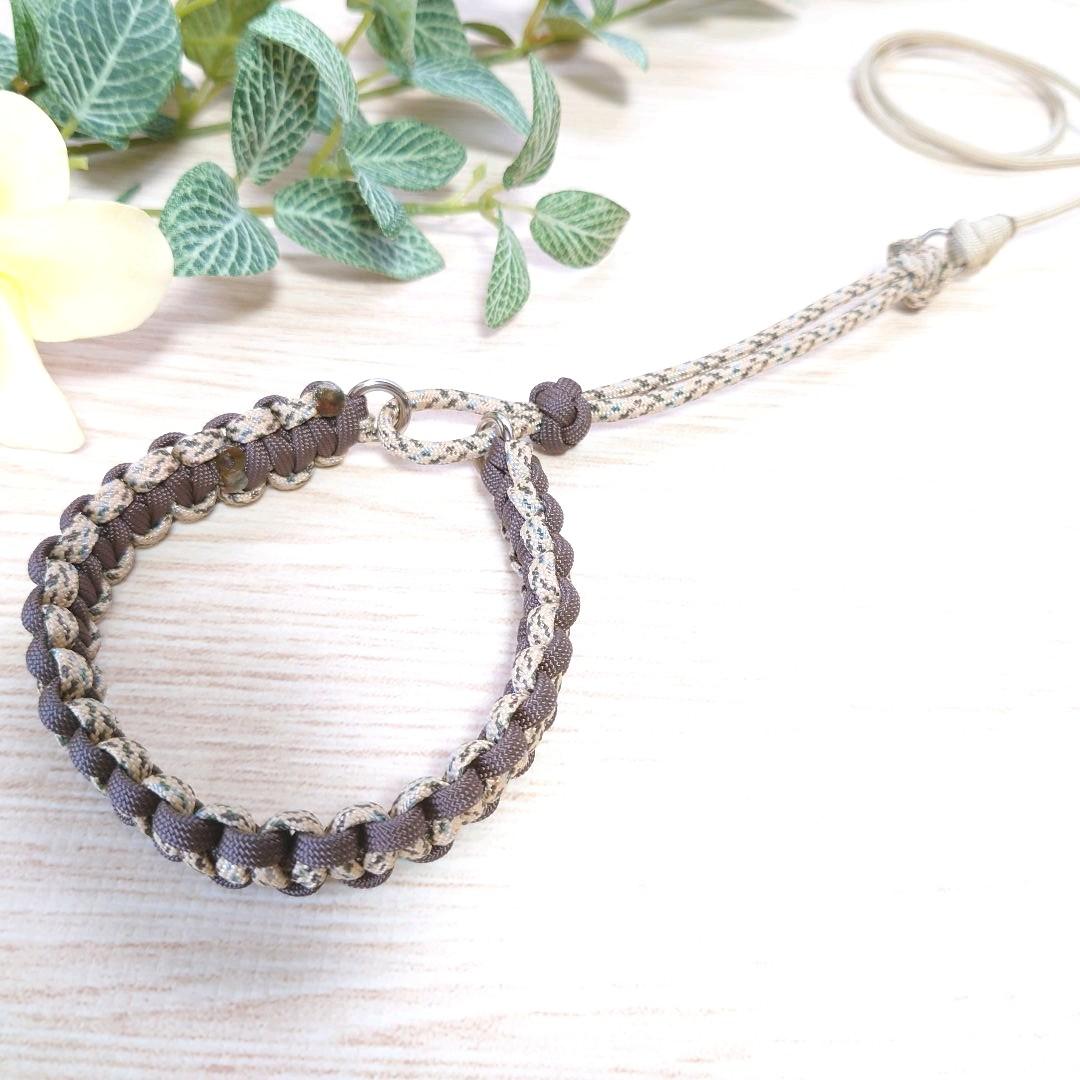 パラコードリード＆パラコード首輪一体型　ハーフチョーク　レオパード調　№050