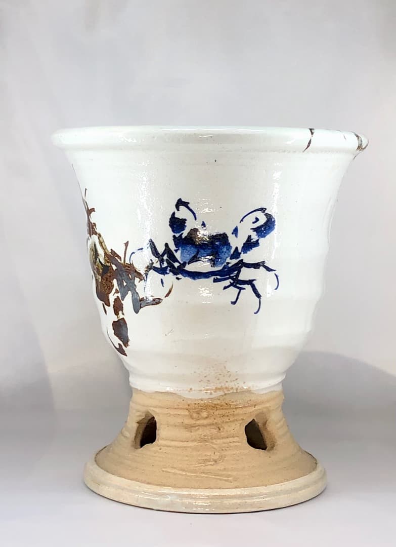 京焼・清水焼　清水六兵衛（四代）作　蟹画手炙り　無傷　時代箱　保証。