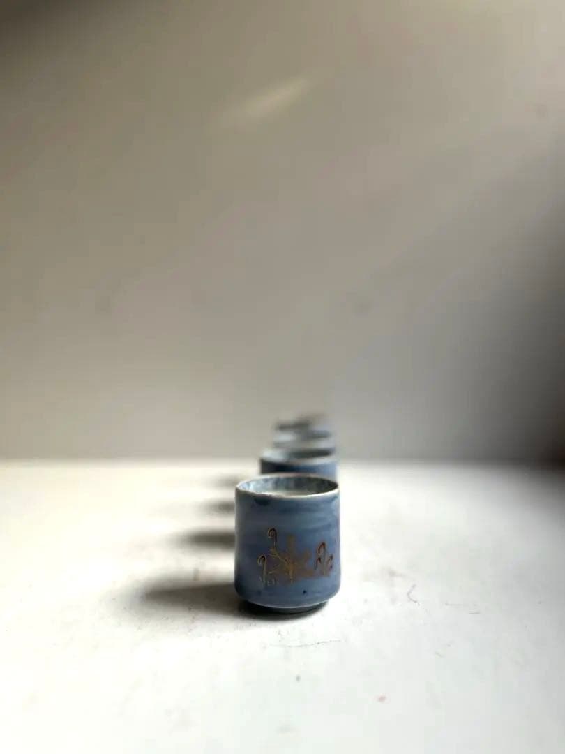 331 骨董 アンティーク 古伊万里 薄瑠璃金彩 のぞき猪口 4点組 幕末