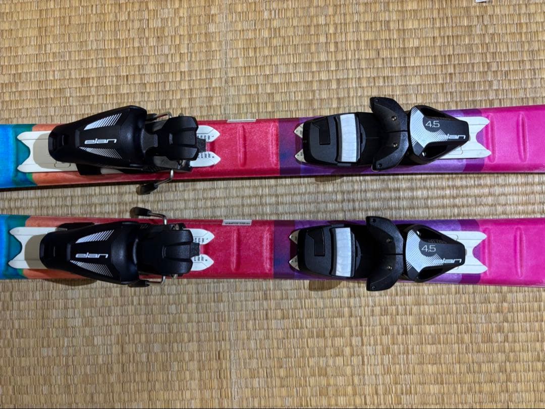 エランスキー板 130cmピンク/青 + スキー用伸縮ポール 80〜100cm