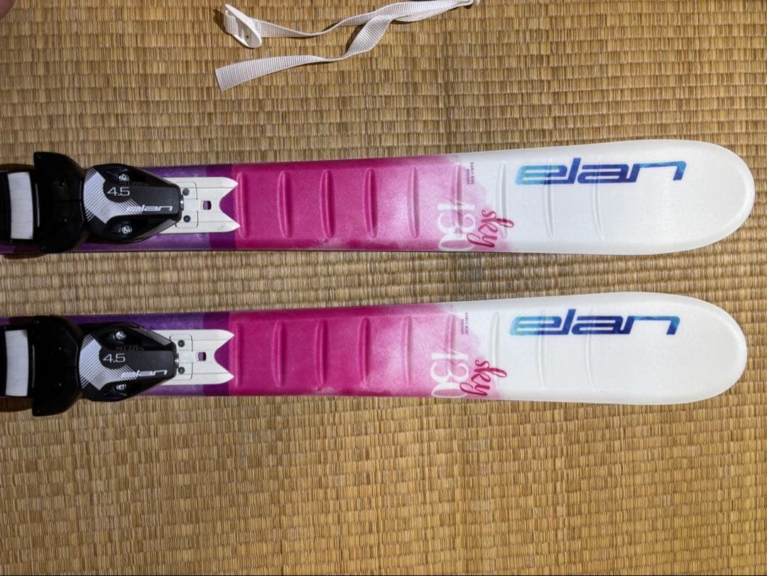 エランスキー板 130cmピンク/青 + スキー用伸縮ポール 80〜100cm