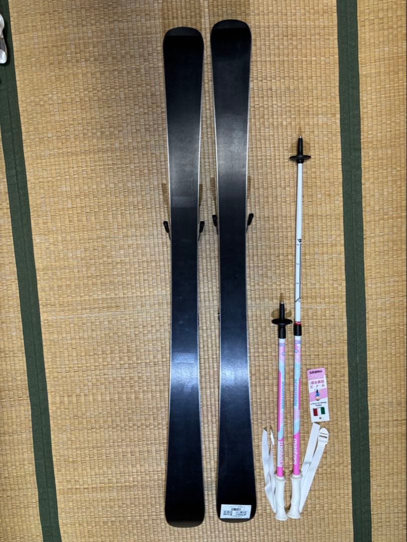 エランスキー板 130cmピンク/青 + スキー用伸縮ポール 80〜100cm