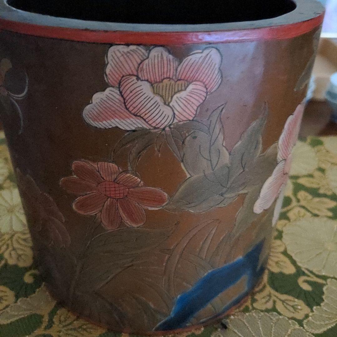 【最終価格】中国骨董　花鳥文時代筆筒　漆芸