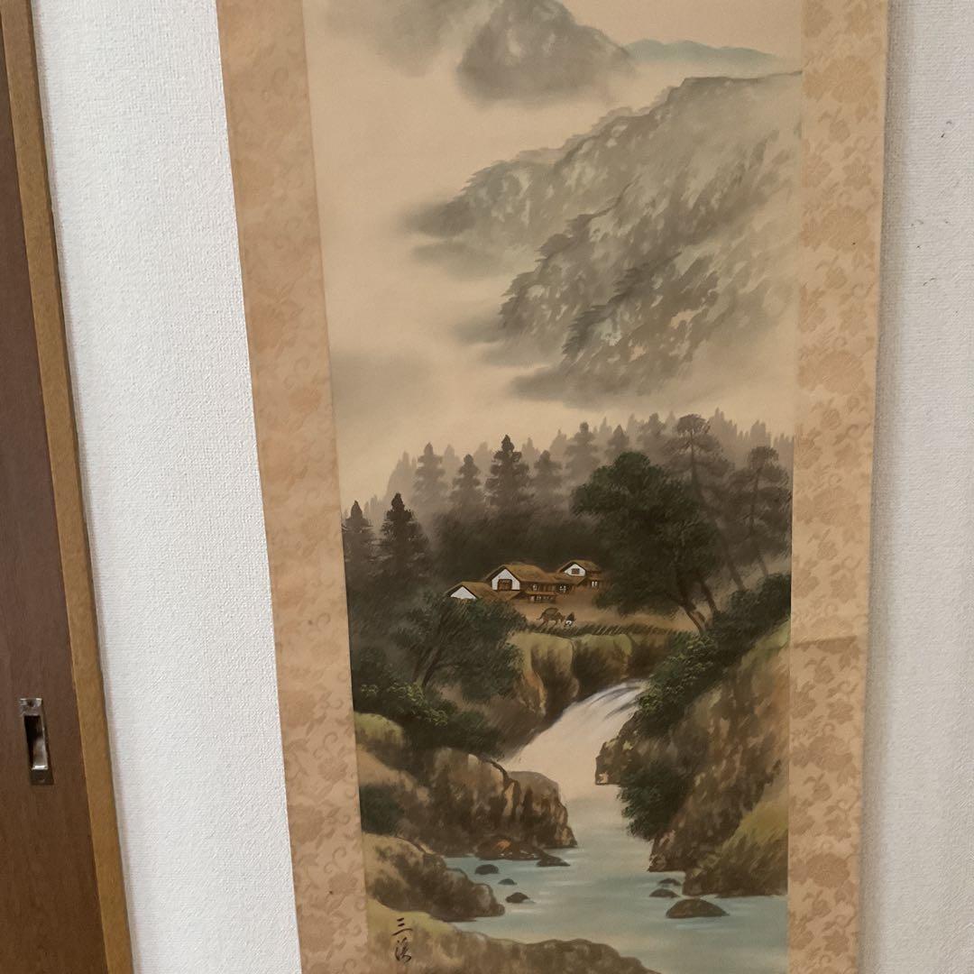 三 渓 筆 【 絹本彩色画 山水画 】 山間部を流れる渓流