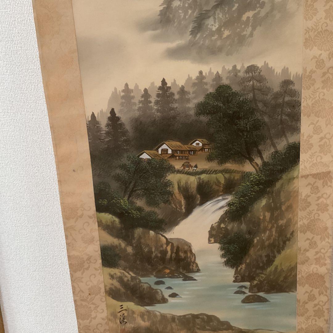 三 渓 筆 【 絹本彩色画 山水画 】 山間部を流れる渓流