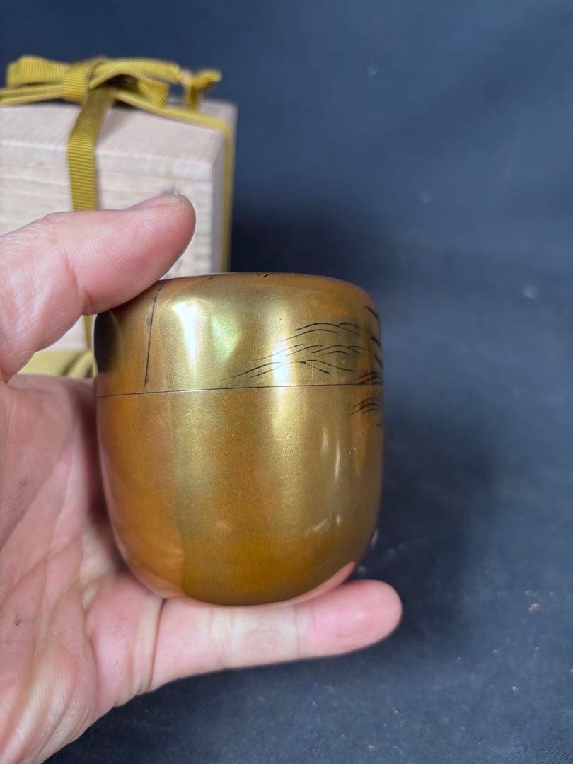 送料無料　近江八景　平棗　金蒔絵　輪島塗　名工　福久清一　蒔絵　漆器　茶道具