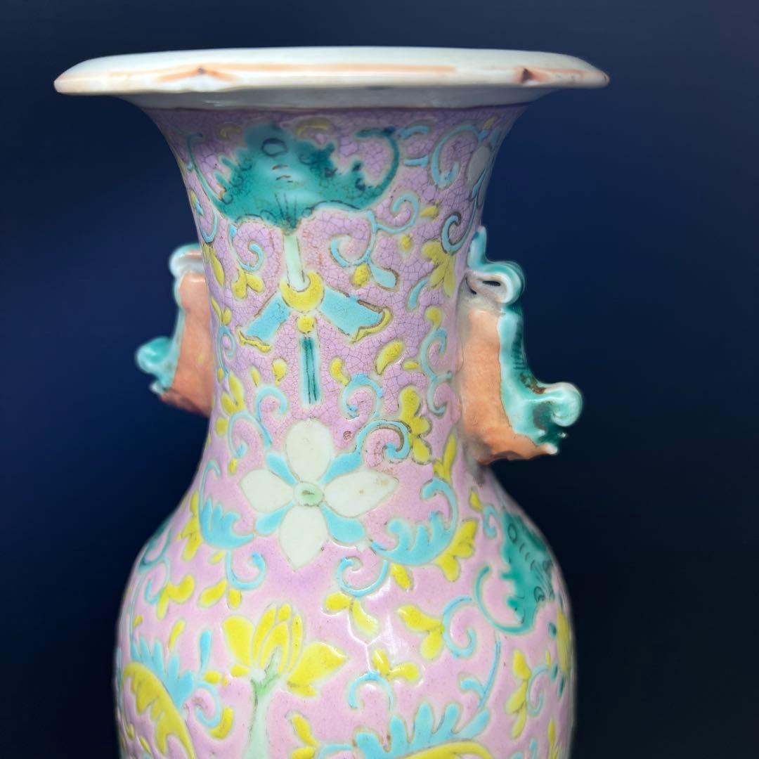 中国清時代　粉彩花瓶　高さ約25㎝　東Y7-1208☆2Fトヒチル