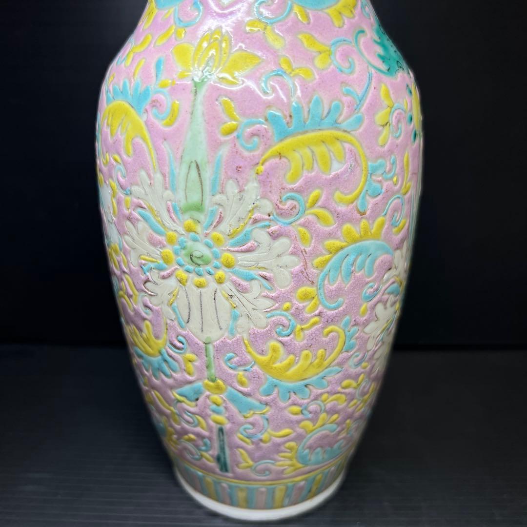 中国清時代　粉彩花瓶　高さ約25㎝　東Y7-1208☆2Fトヒチル