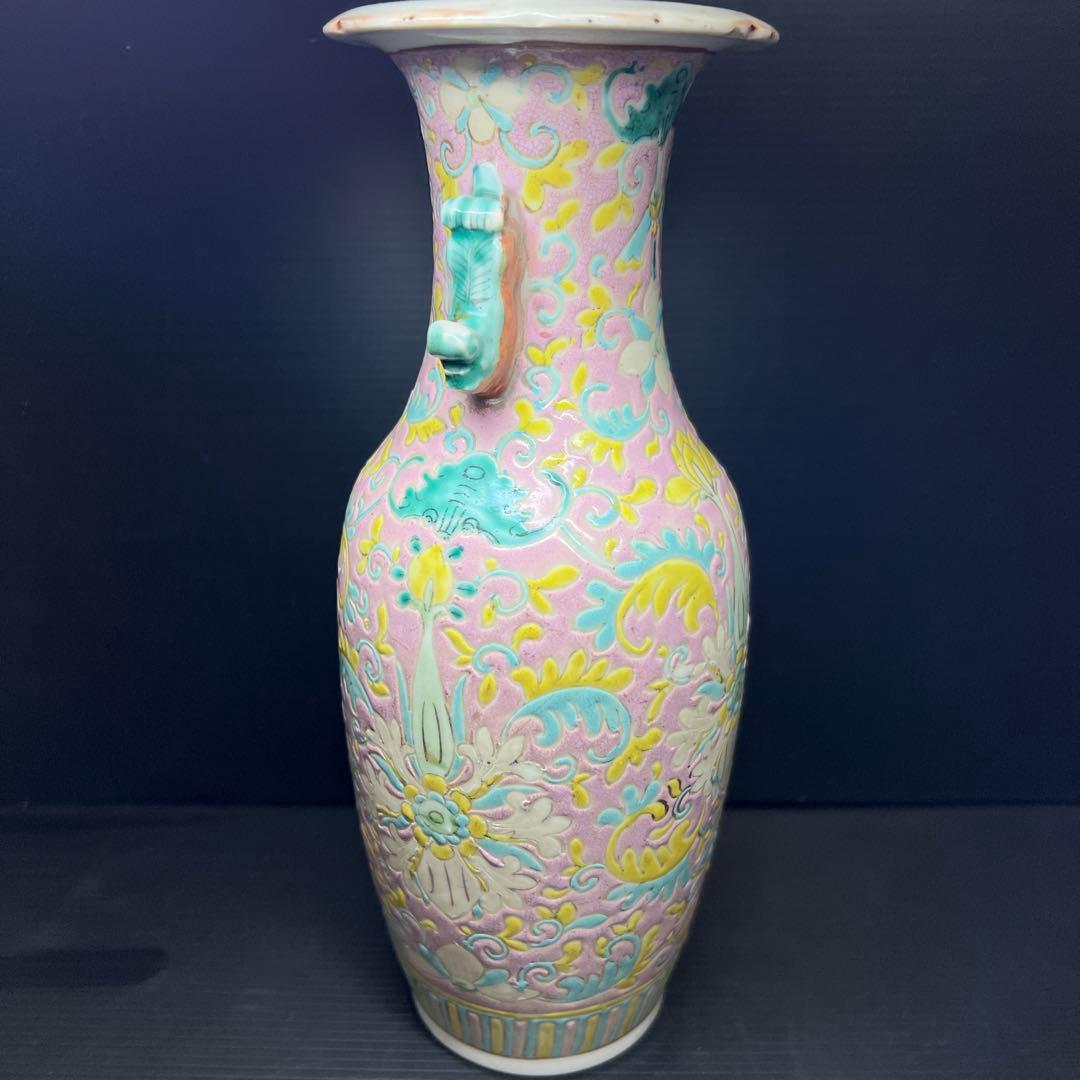 中国清時代　粉彩花瓶　高さ約25㎝　東Y7-1208☆2Fトヒチル