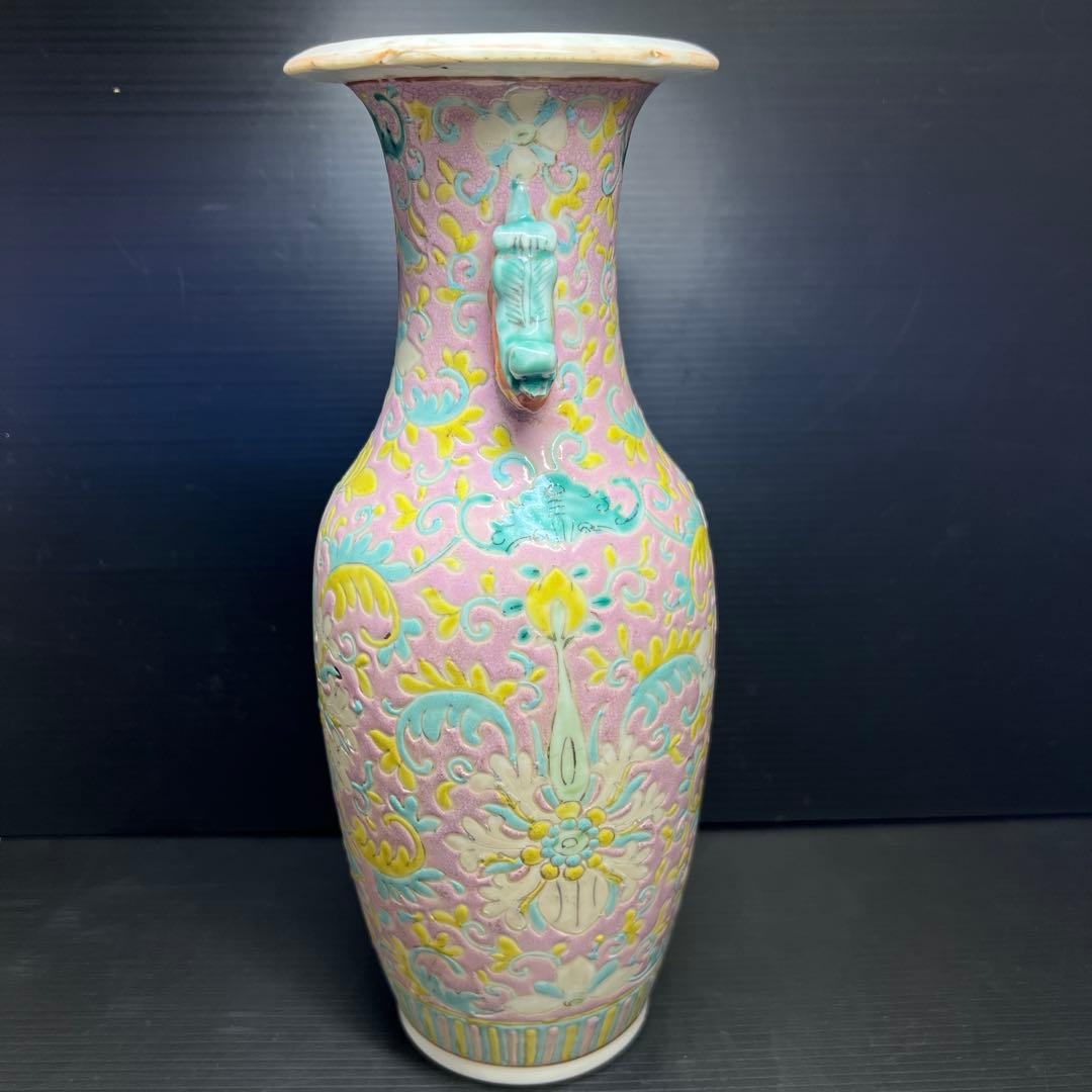 中国清時代　粉彩花瓶　高さ約25㎝　東Y7-1208☆2Fトヒチル