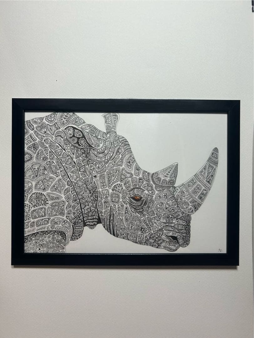 サイ　動物ペン画No.13