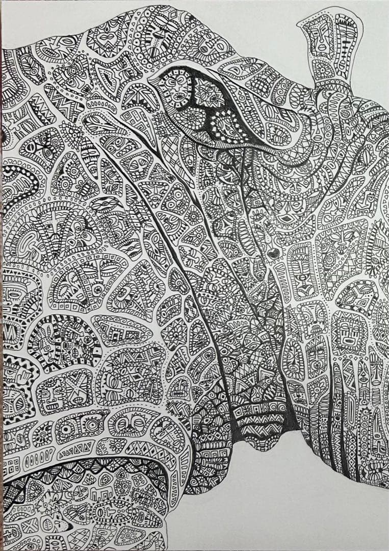 サイ　動物ペン画No.13