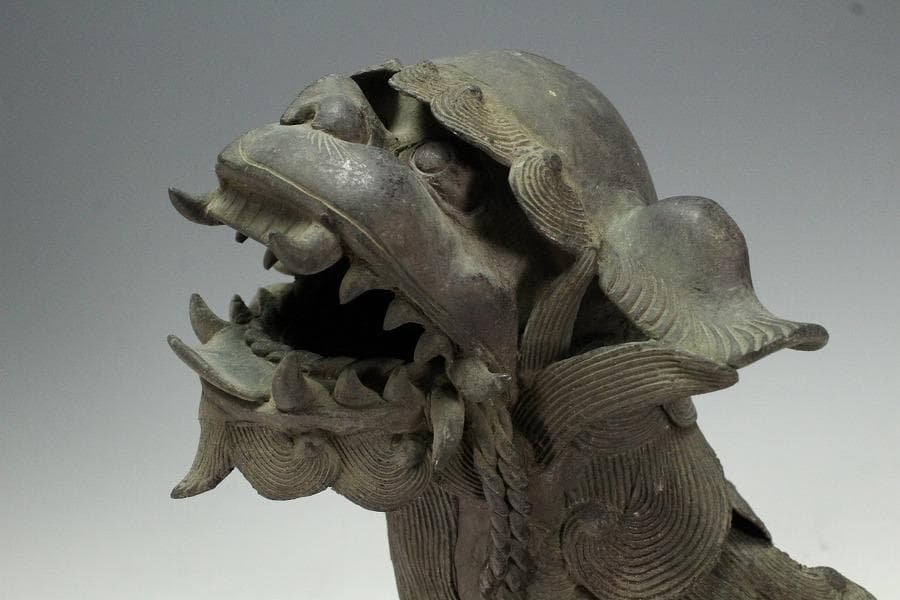 古銅 獅子 香炉 置物 時代物 骨董(K-YC451)