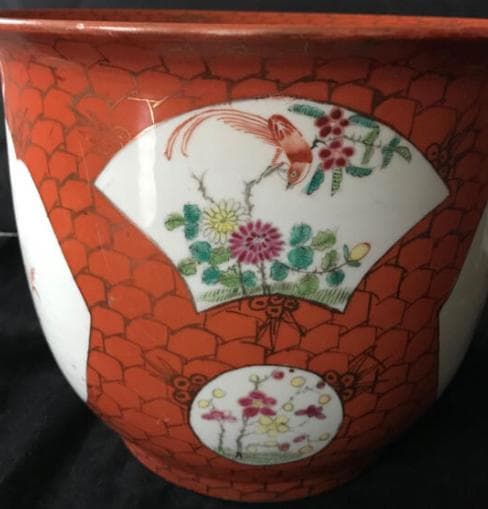 【美品】粉彩大花盆