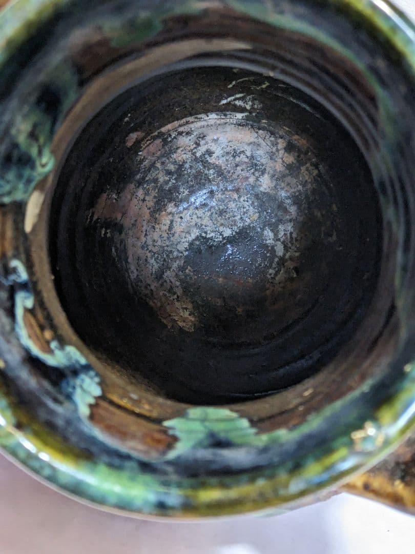 ♦琉球 飴釉掻落し 魚紋文様 双耳壺 瓶 沖縄花瓶 珍物珍品 古美術品 骨董品