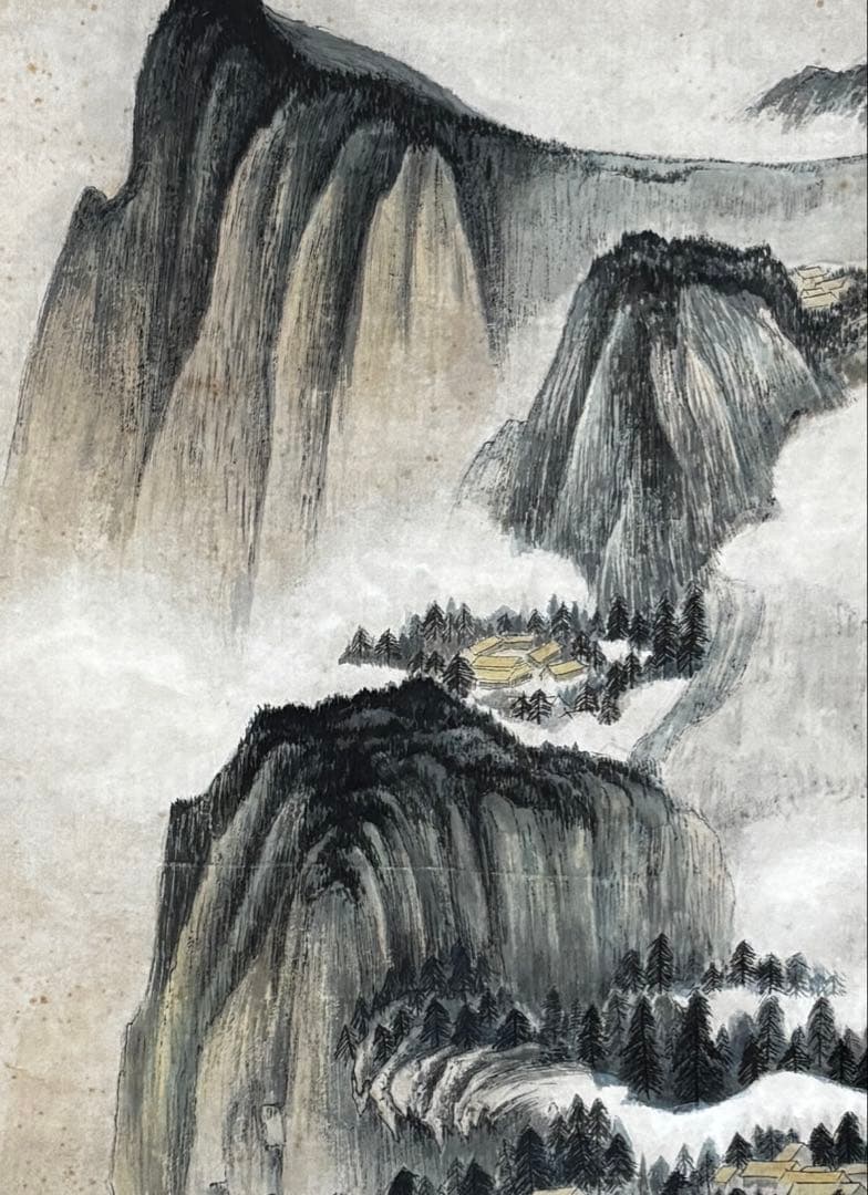 水墨画　掛軸　峨眉雲霭図 謝光力画　中国　絵画　山水　張大千大風堂　カラー