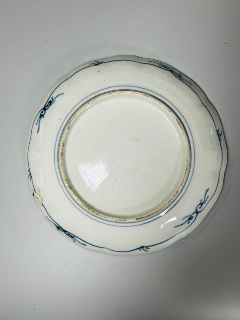 古伊万里　色絵　金襴手　松竹梅　鶴　輪花　七寸皿　5枚　21.5㎝　窓絵　帆舟