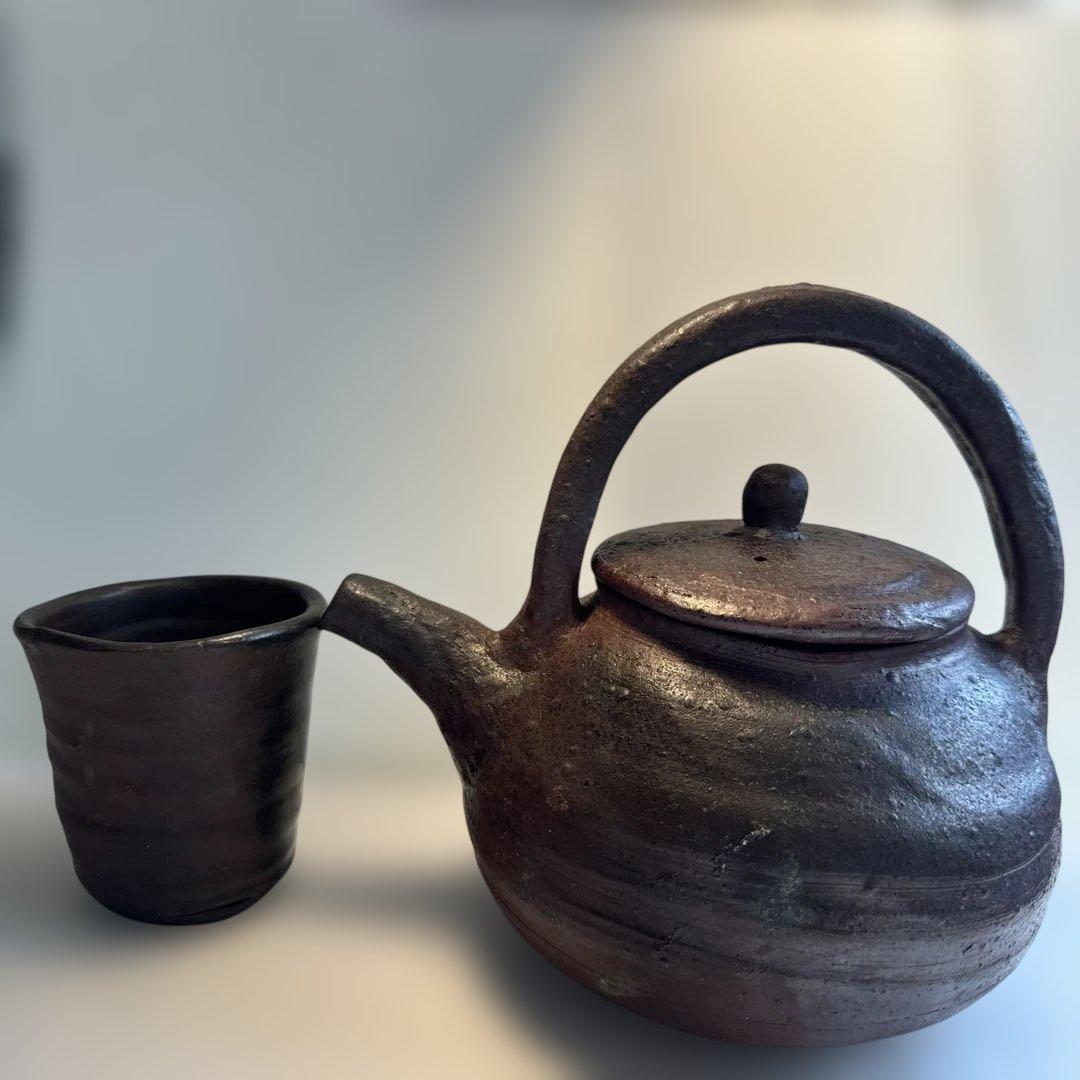 【故島武己】南蛮焼.穴窯.希少品.焼締め按瓶と湯呑みのセット