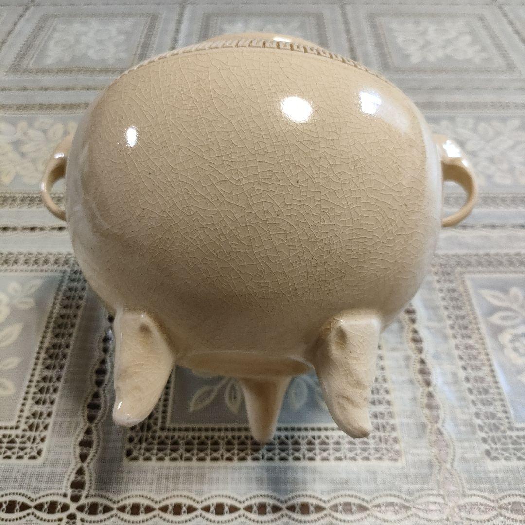 坂下光雄(号光石)作　象耳白薩摩香爐、ウコン布大小2枚＆共箱付