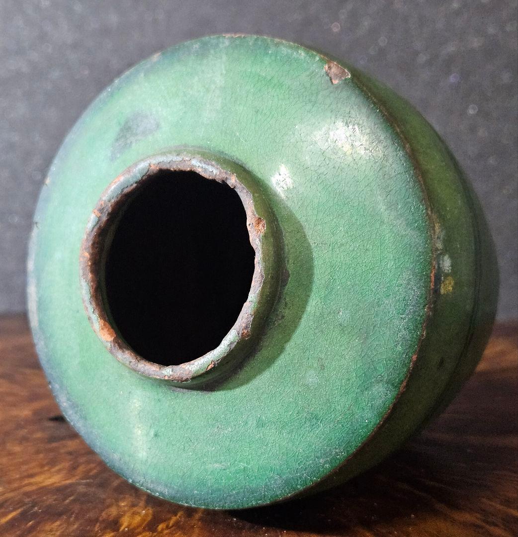 中国古美術　中国古陶磁器　古玩　遼時代　遼緑釉　緑交趾　陰刻輪線文様　小壺　罐