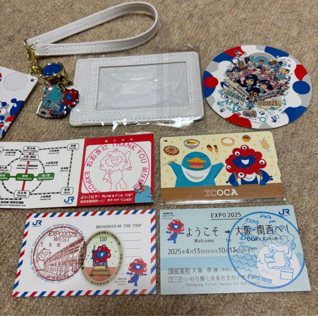 万博　記念ICOCA カード　合皮パスケース　記念切手　ミャクミャク　5点セット