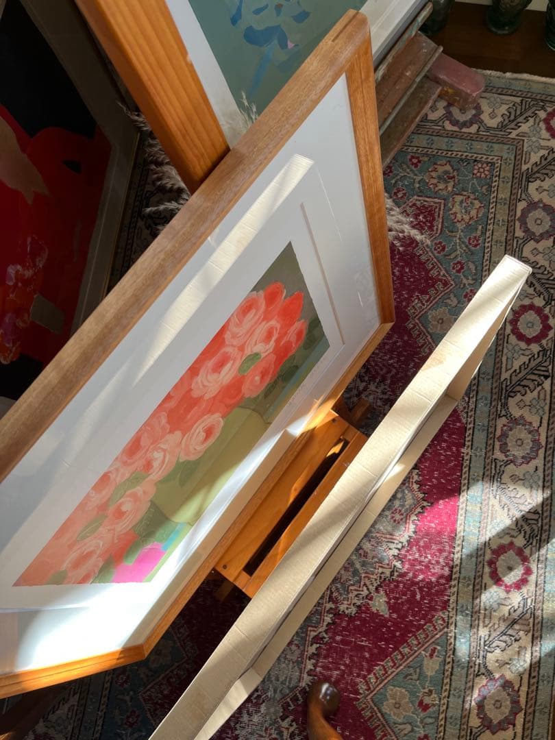 新品額入り　限定版画　ジニー・キム　直筆サイン、ED、証明書あり　薔薇　オレンジ