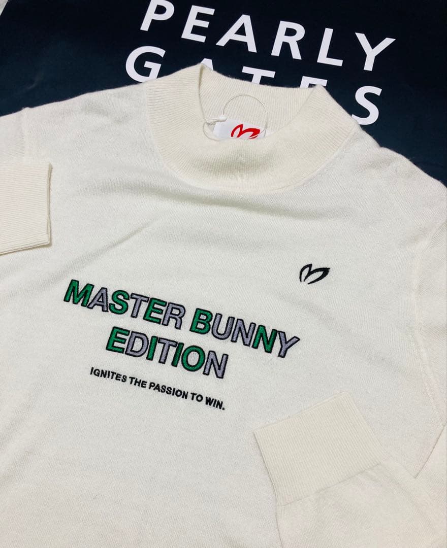 新品 パーリーゲイツ マスターバニー カシミヤ混 タートルネックニット(4)M白