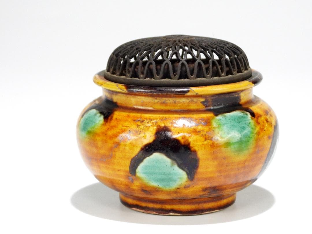 中国美術 時代 三彩 香炉 公勝 造 銀火舍