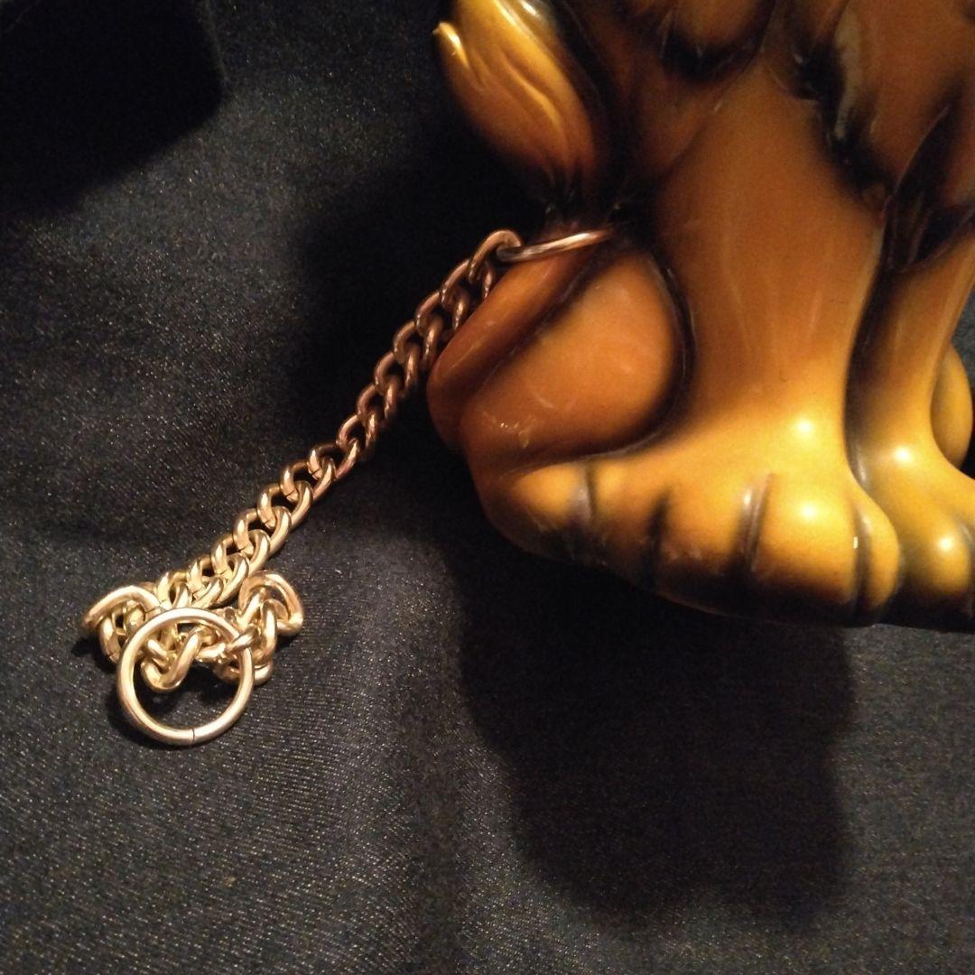 昭和レトロライオン型陶器製特大貯金箱　ビンテージ雑貨 チェーン付き