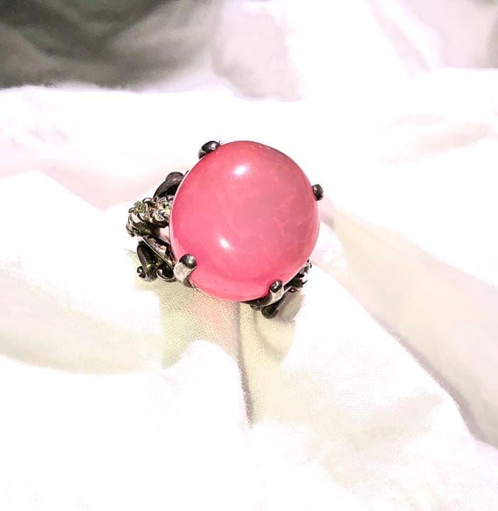ビンテージ  オーダーメイド　リング　ピンク　瑪瑙　アンティーク シルバー