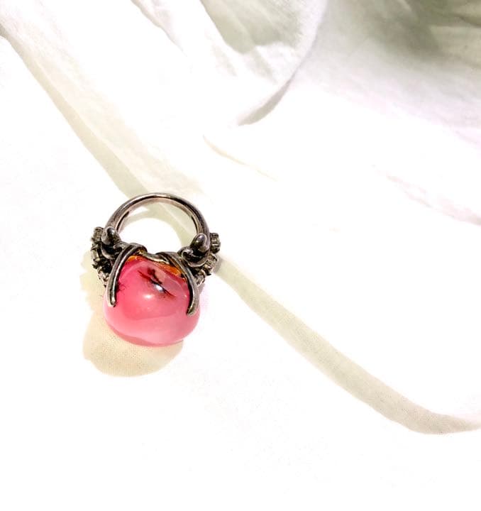ビンテージ  オーダーメイド　リング　ピンク　瑪瑙　アンティーク シルバー