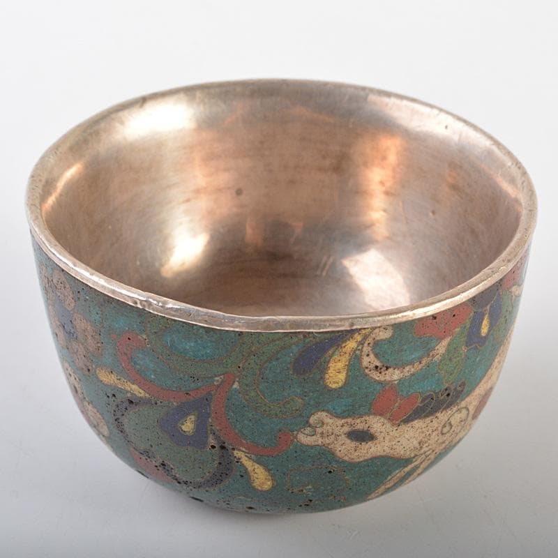 中国　唐物　古七宝内銀張　神獣文　盃　M　R6930