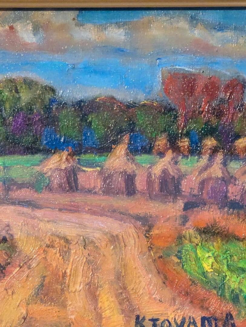 【真作】絵画　油彩SM（板絵）　田園風景　温もりあふれる郷愁の風景　V192