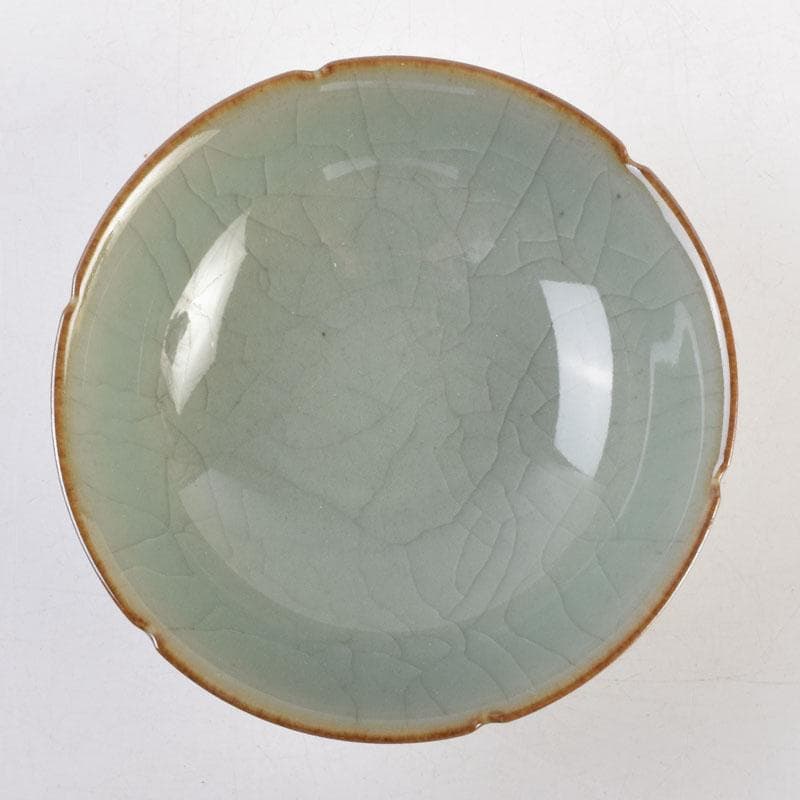 中国　哥窯　青磁　金糸鉄線　氷裂文　輪花皿　C　8994