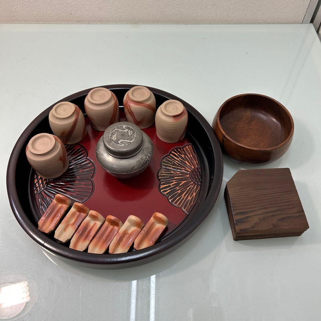 ☆緋襷(ひだすき)備前焼　本錫乾茂號造茶壷　茶入れ☆